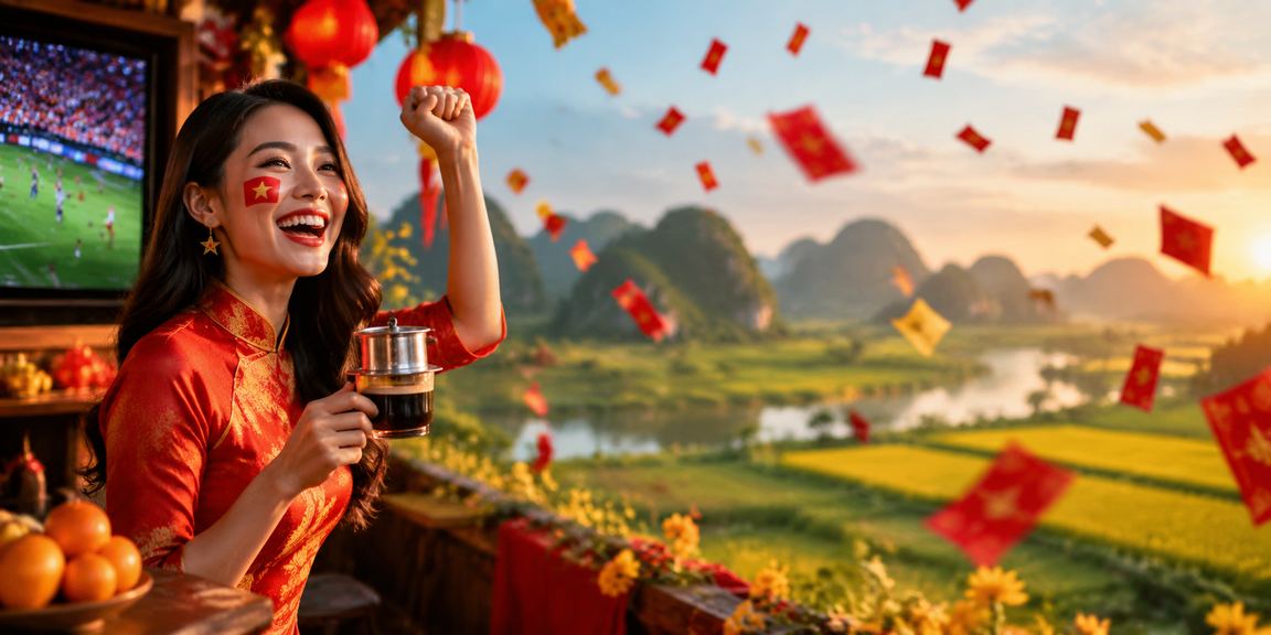 Khung cảnh Ninh Bình với bao lì xì đỏ gợi nhớ các slot game chủ đề lễ hội tại v23
