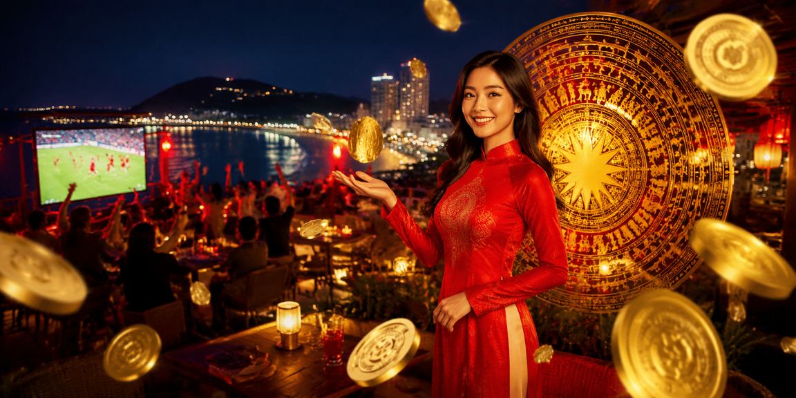 Phụ nữ áo dài tại Vũng Tàu với nền biển xanh, không khí giải trí và casino
